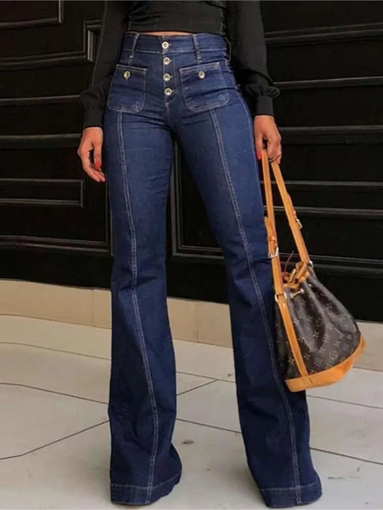 Yvonne – Vintage-Slim Damen-Schlaghose aus Denim