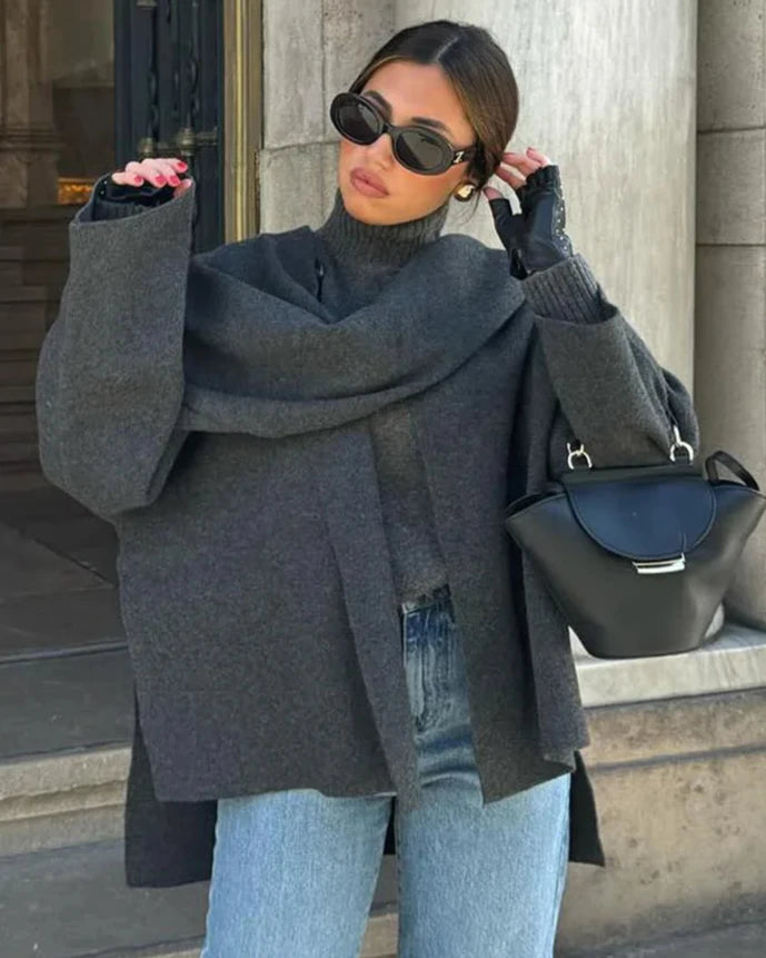 Cecilia – Asymmetrischer Strickmantel für Damen