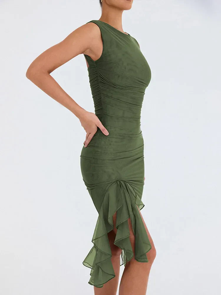 Isabella – Vielseitiges Midi-Kleid mit Rüschen für Damen