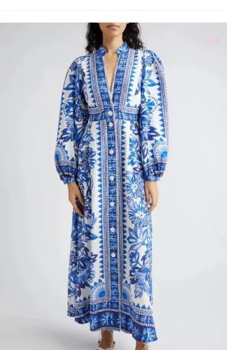 Adriana – Vintage Maxikleid mit Spitze und Ballonärmeln für Damen