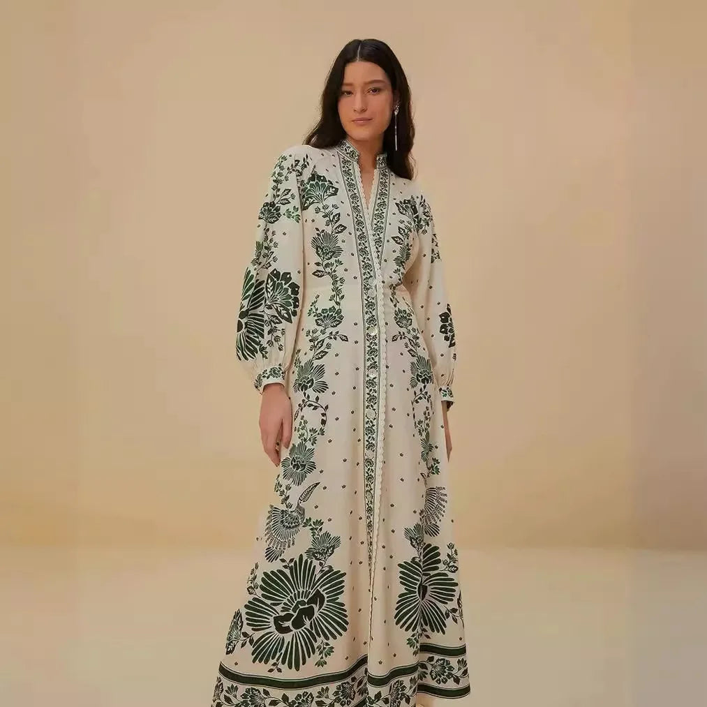 Adriana – Vintage Maxikleid mit Spitze und Ballonärmeln für Damen