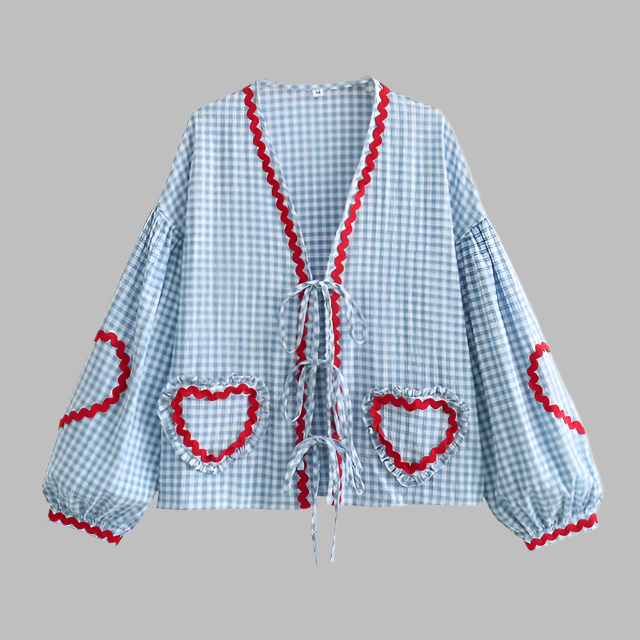 Emma – Vintage Damen-Shirt mit Herz-Taschen