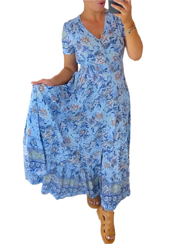 Amber – Florales V-Ausschnitt Damen Sommerkleid