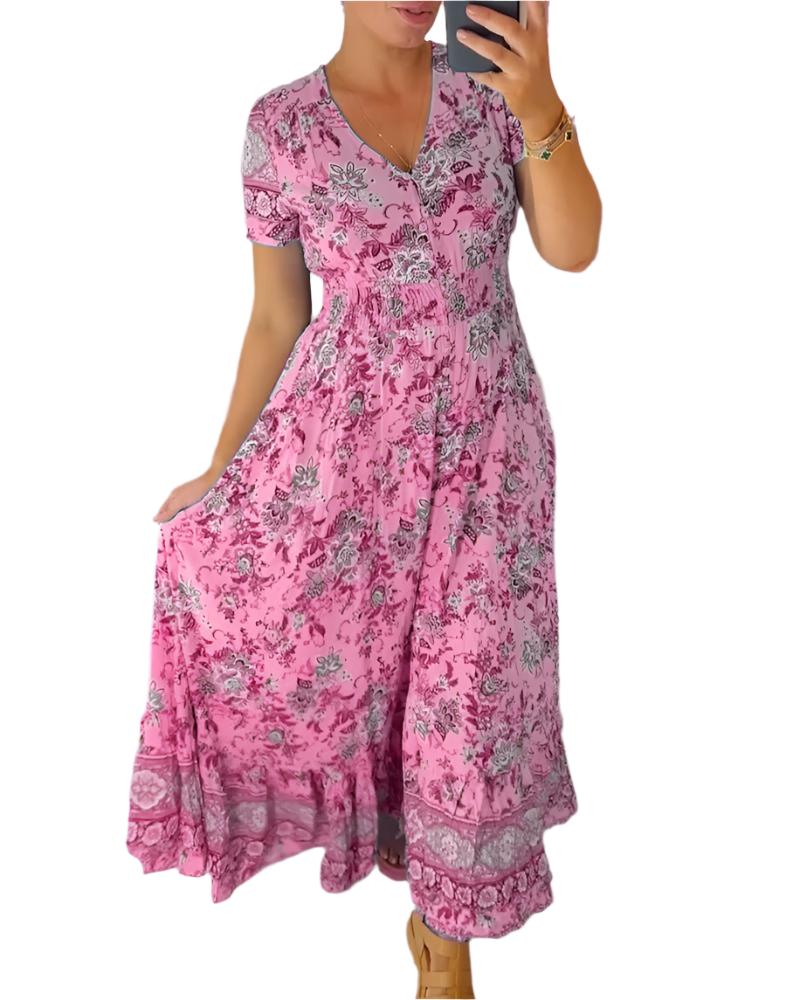 Amber – Florales V-Ausschnitt Damen Sommerkleid