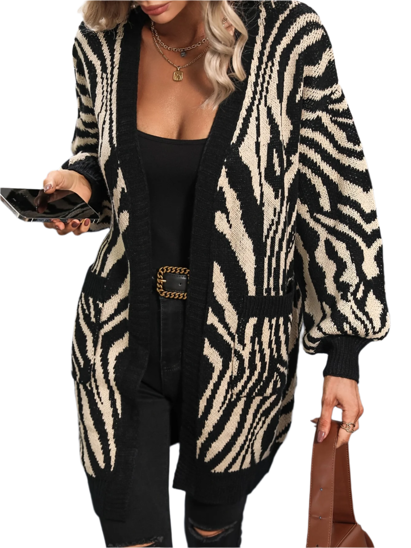 Lucia – Elegante Zebra-Streifen Drop Shoulder Strickjacke für Damen