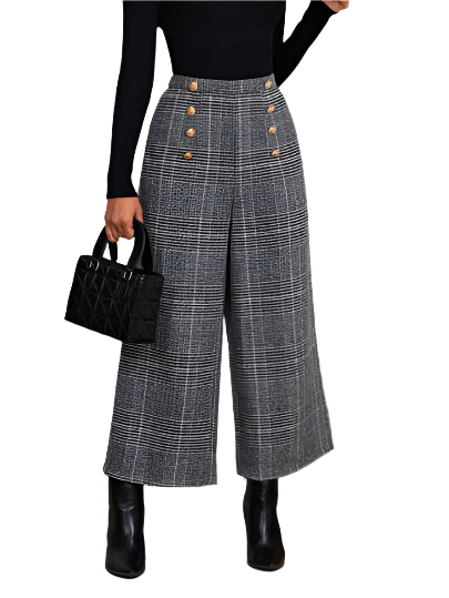 Sofia – Karierte Damenhose mit Knopfdetails