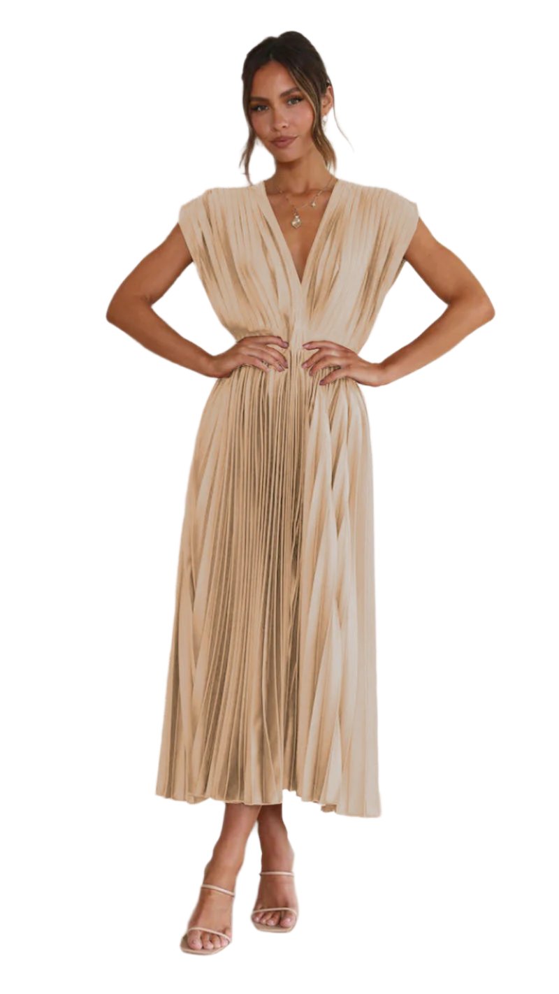 Emma – V-Ausschnitt Damen Plissee-Maxikleid