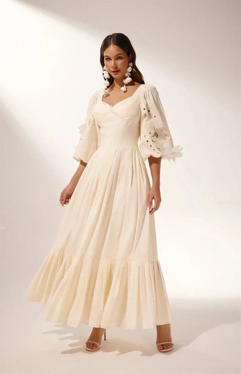 Aurora – Elegantes Maxikleid mit Ballonärmeln und Ausschnitten für Damen