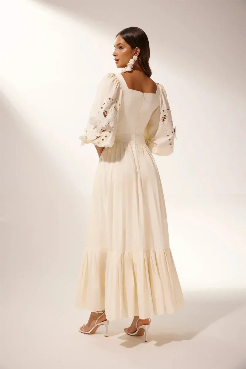 Aurora – Elegantes Maxikleid mit Ballonärmeln und Ausschnitten für Damen