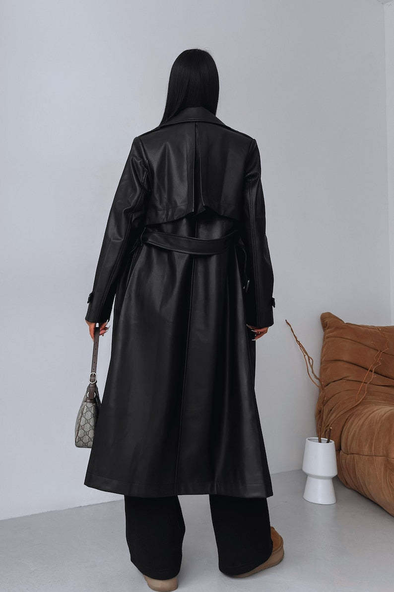 Amara– Premium Leder winter Trenchcoat für Damen