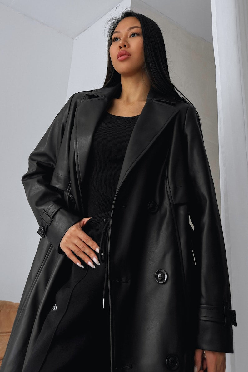 Amara– Premium Leder winter Trenchcoat für Damen