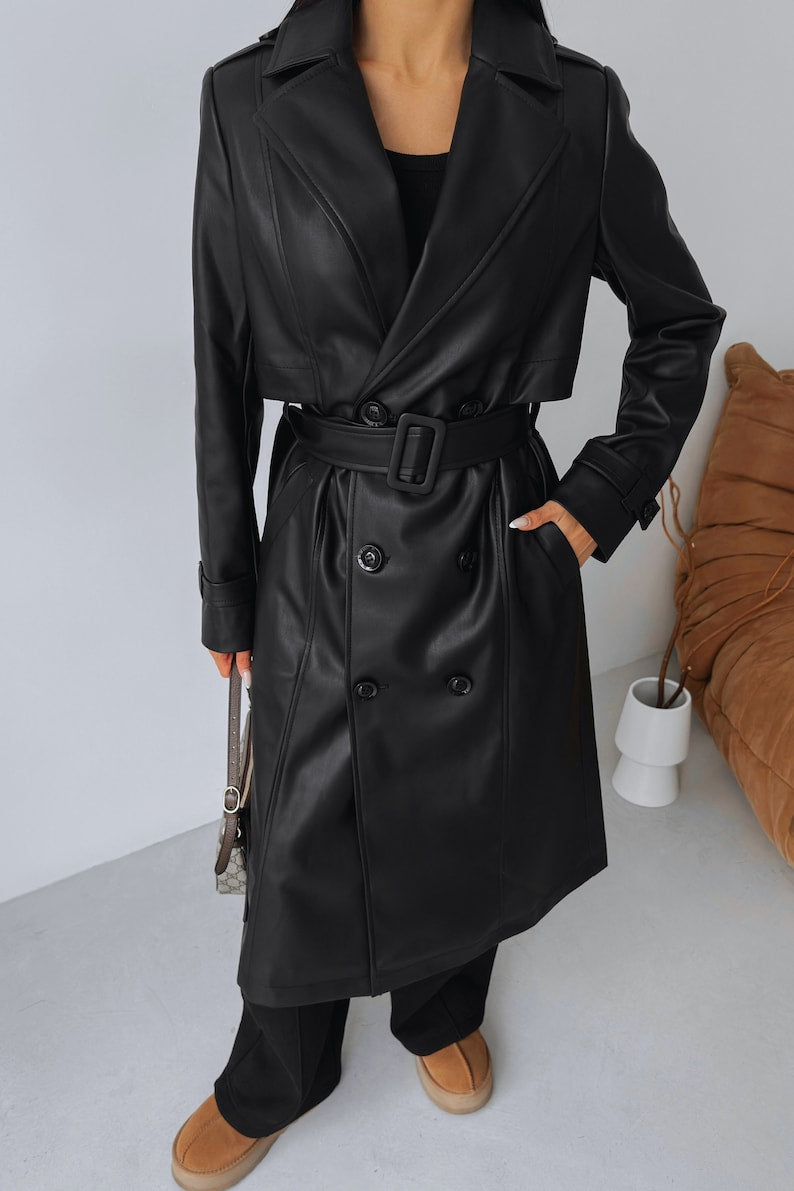 Amara– Premium Leder winter Trenchcoat für Damen