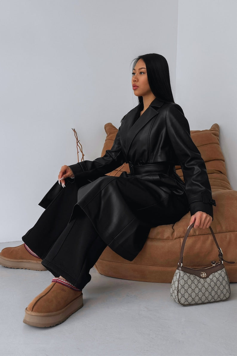 Amara– Premium Leder winter Trenchcoat für Damen