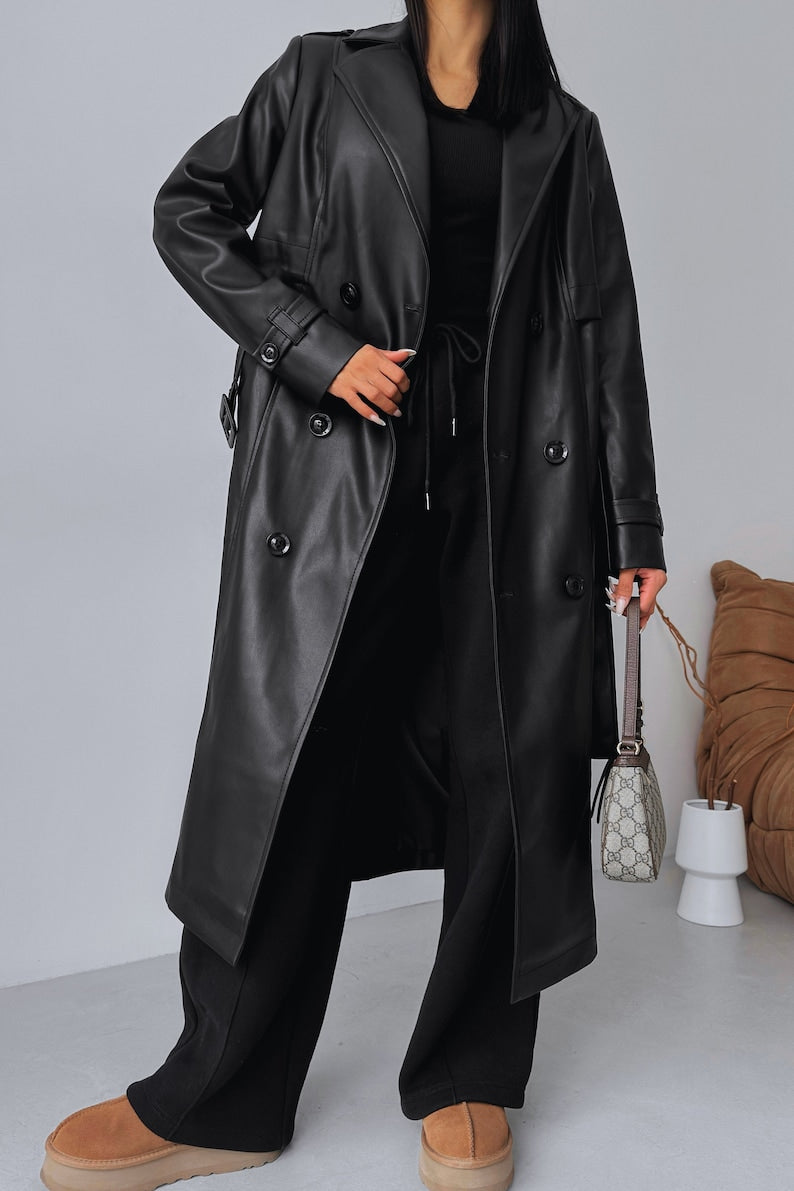 Amara– Premium Leder winter Trenchcoat für Damen