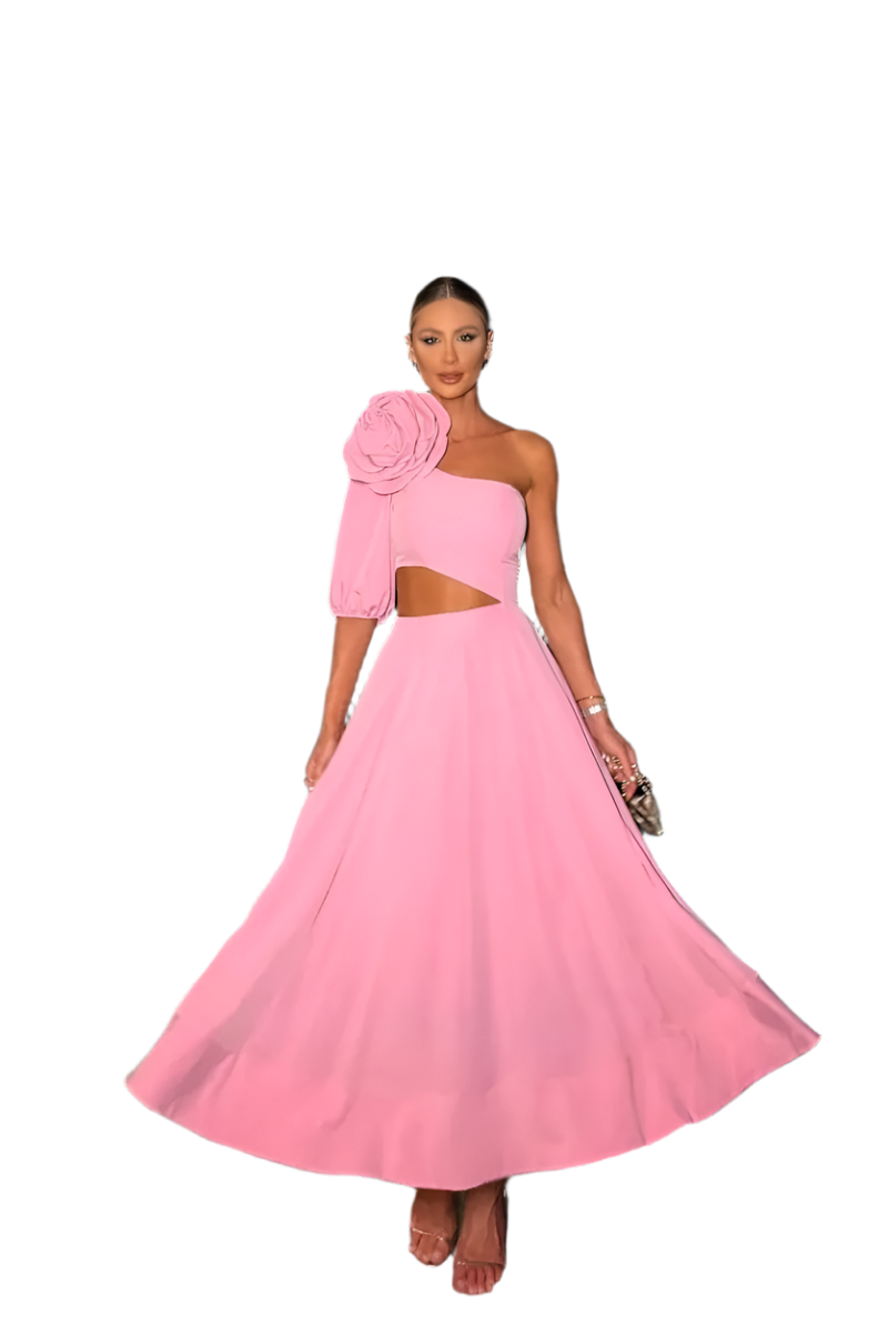 Sofia – Midi-Kleid mit Blumen-Ausschnitten