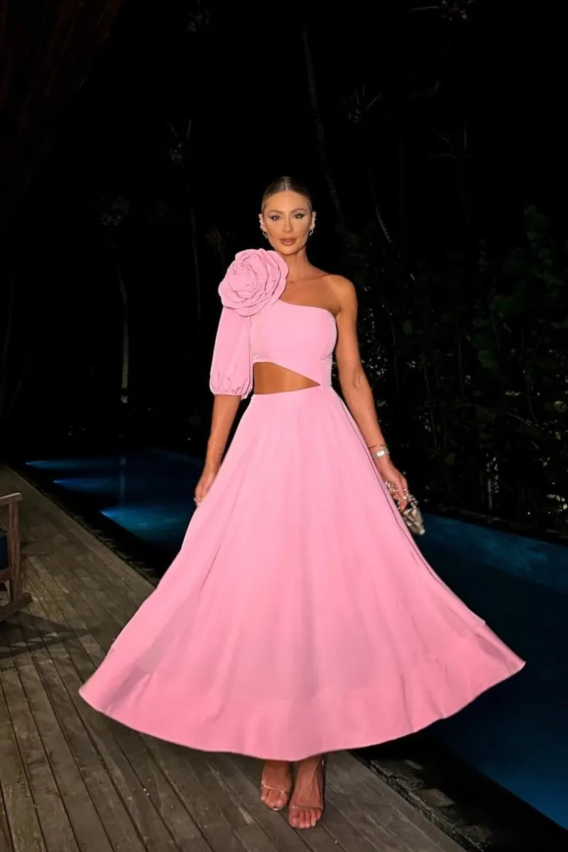 Sofia – Midi-Kleid mit Blumen-Ausschnitten