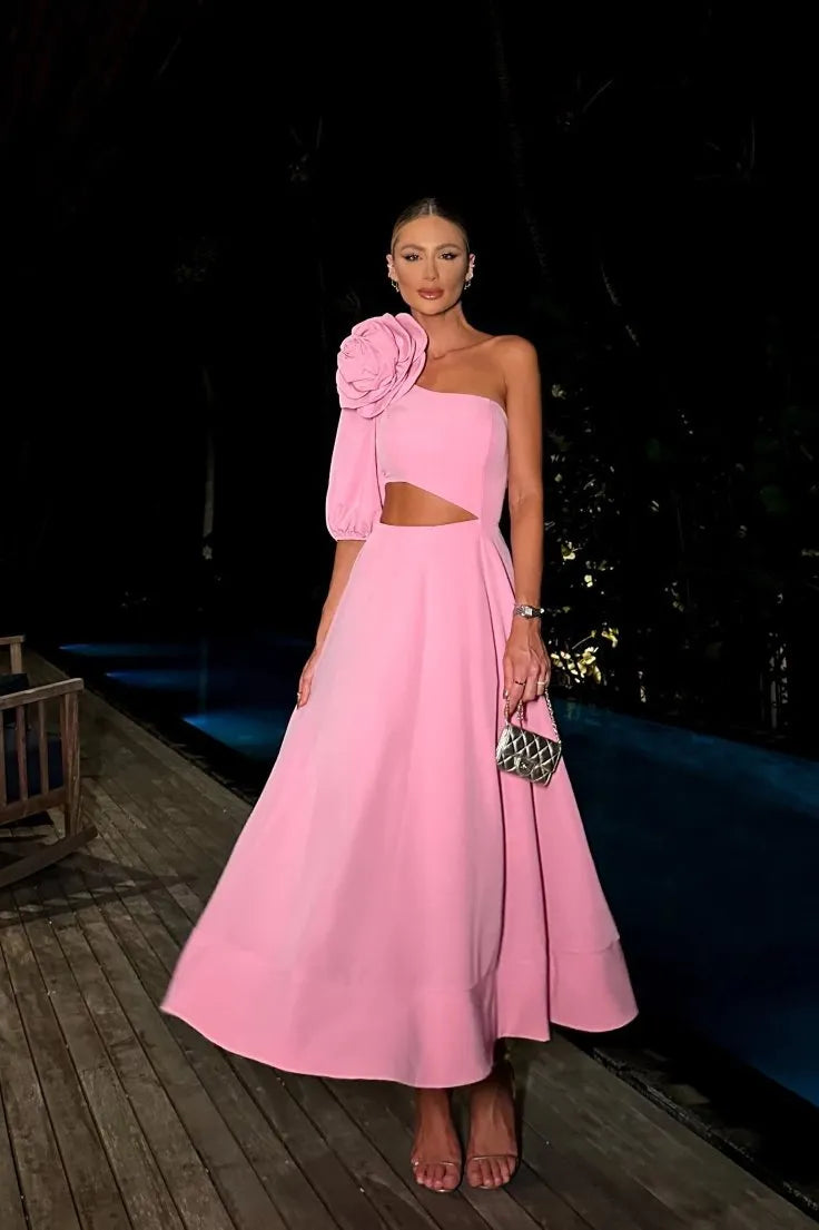 Sofia – Midi-Kleid mit Blumen-Ausschnitten