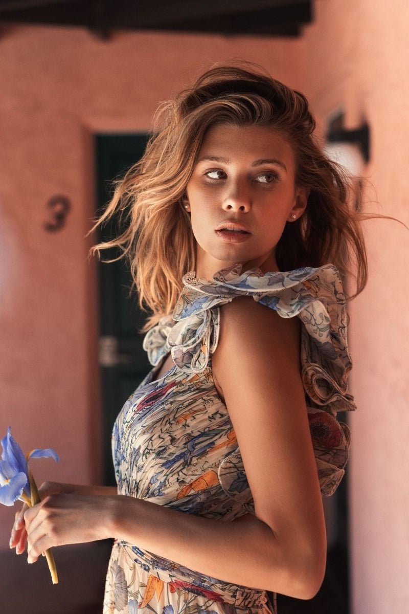 Sophia- Cut-Out Rüschen Maxikleid für Frauen