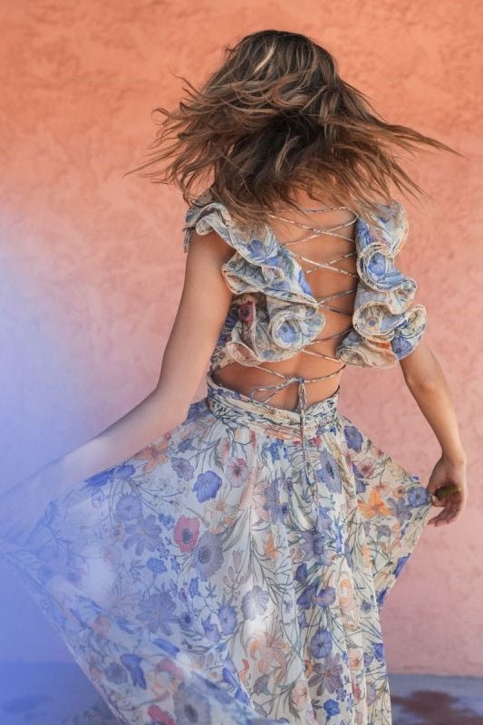 Sophia- Cut-Out Rüschen Maxikleid für Frauen