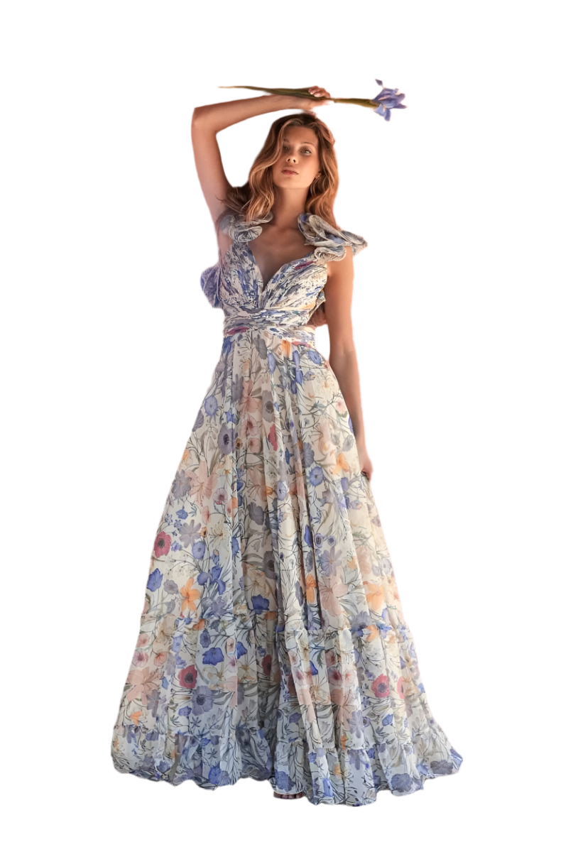 Sophia- Cut-Out Rüschen Maxikleid für Frauen