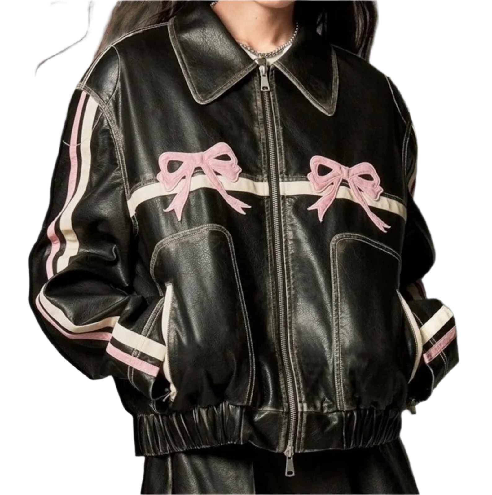 Isabella – Bow Leather Elegance Jacke für Frauen