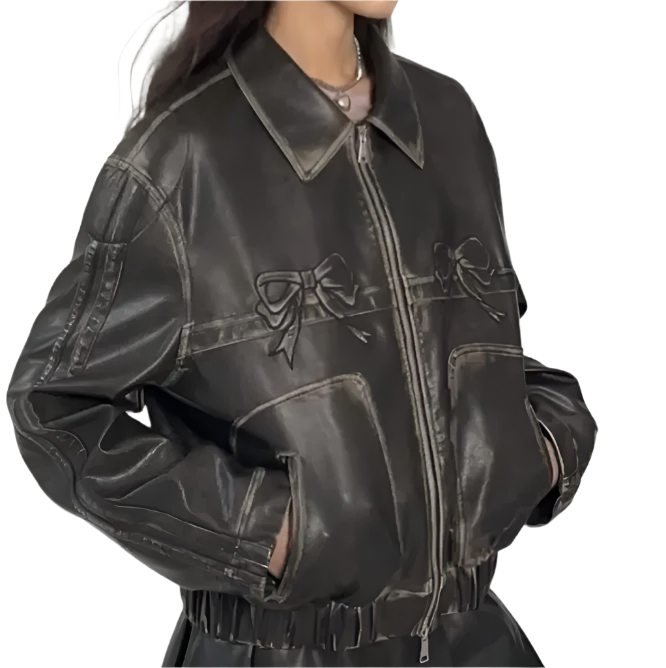 Isabella – Bow Leather Elegance Jacke für Frauen