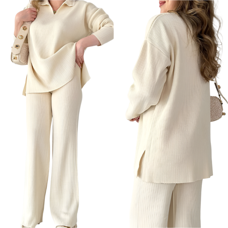 Miya – Bequemes V-Ausschnitt Stretch-Strick-Set für Damen