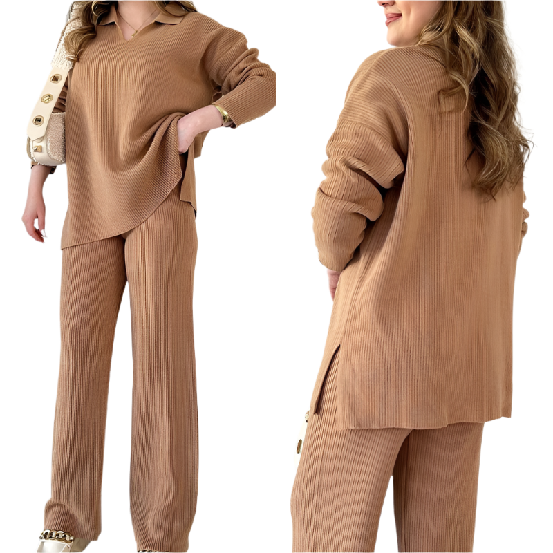 Miya – Bequemes V-Ausschnitt Stretch-Strick-Set für Damen