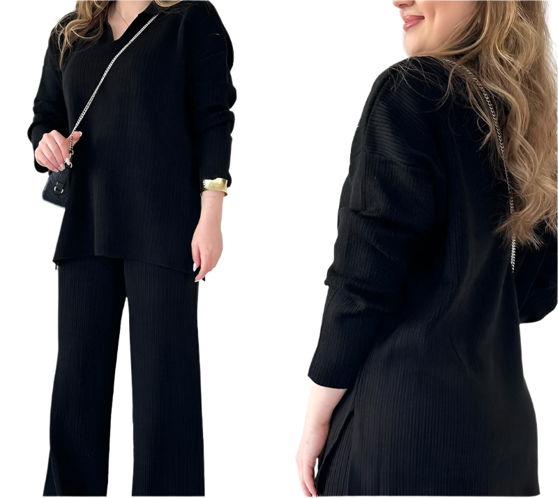 Miya – Bequemes V-Ausschnitt Stretch-Strick-Set für Damen