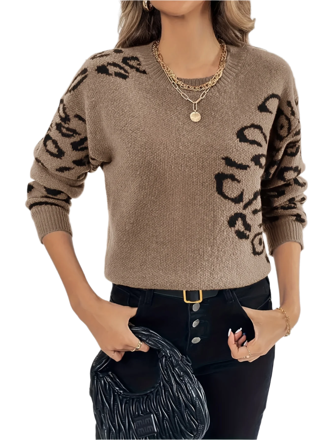 Giulia – Damenpullover mit Leopardenmuster und Rundhalsausschnitt