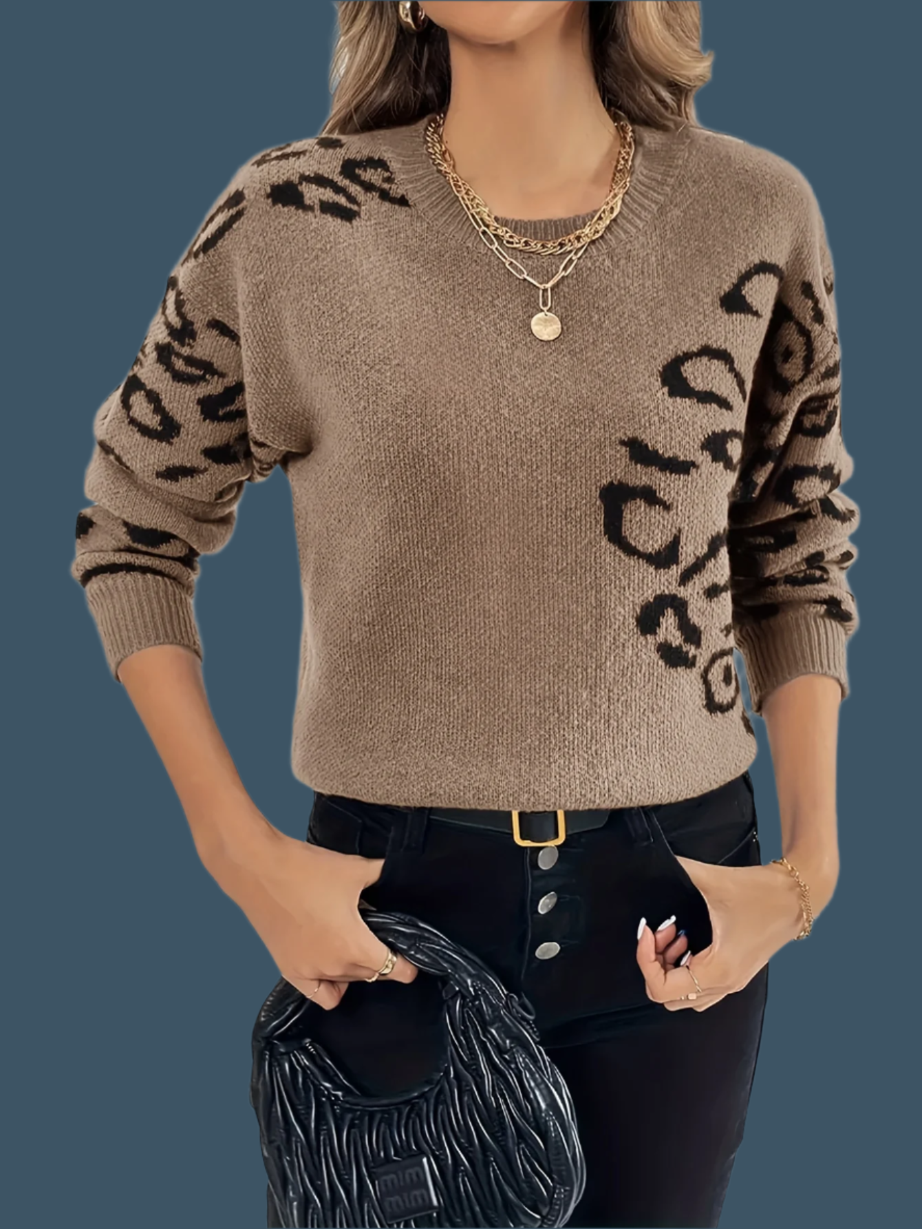 Giulia – Damenpullover mit Leopardenmuster und Rundhalsausschnitt