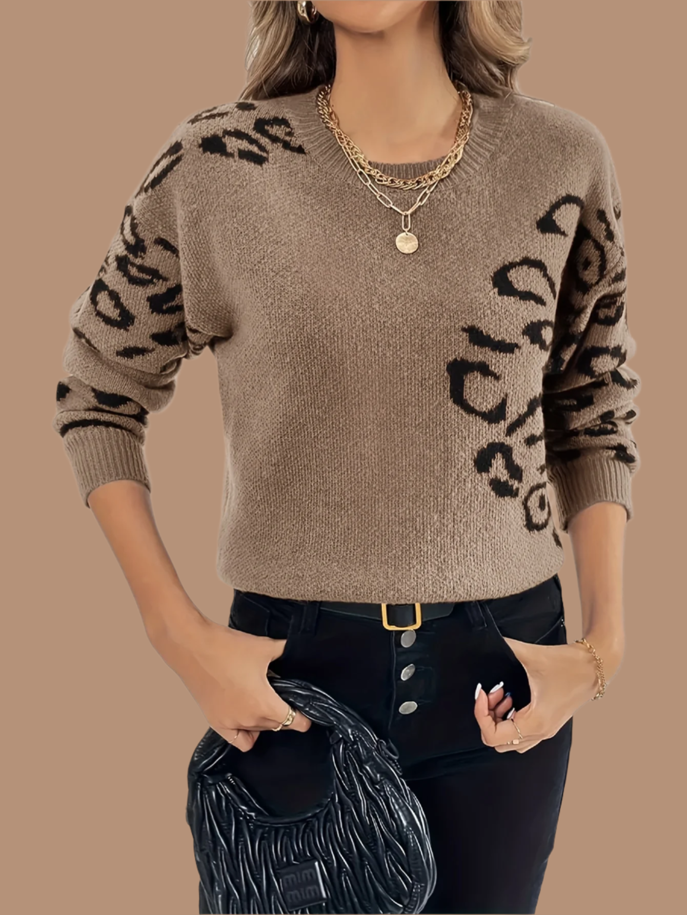 Giulia – Damenpullover mit Leopardenmuster und Rundhalsausschnitt