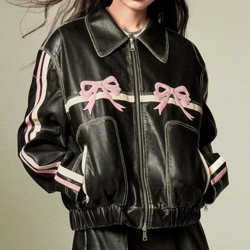 Isabella – Bow Leather Elegance Jacke für Frauen
