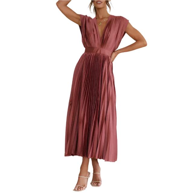 Emma – V-Ausschnitt Damen Plissee-Maxikleid