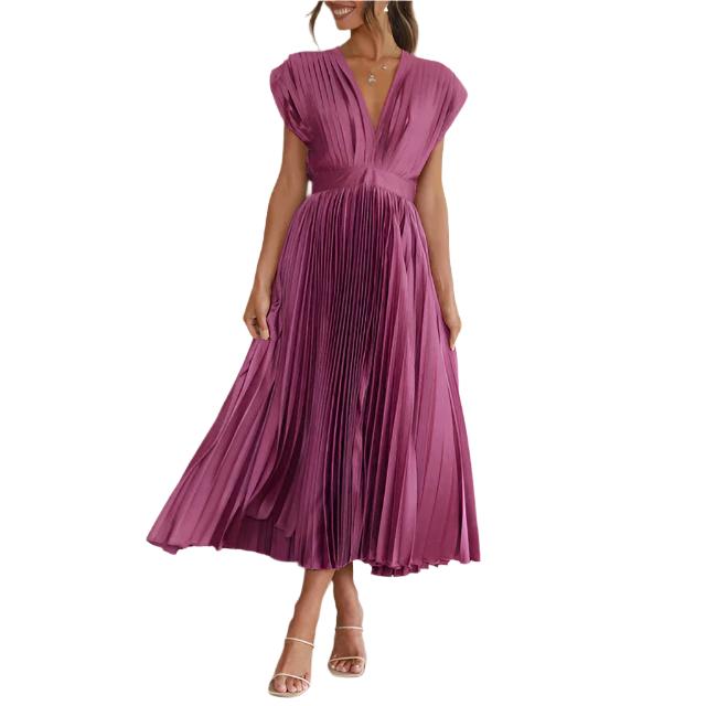Emma – V-Ausschnitt Damen Plissee-Maxikleid