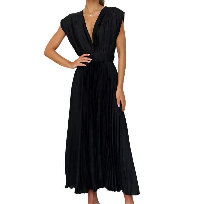 Emma – V-Ausschnitt Damen Plissee-Maxikleid