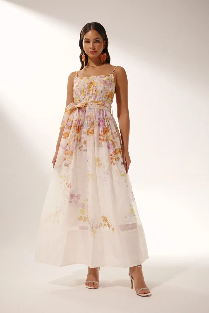 Carina – Midikleid mit Blumenmuster für Damen.