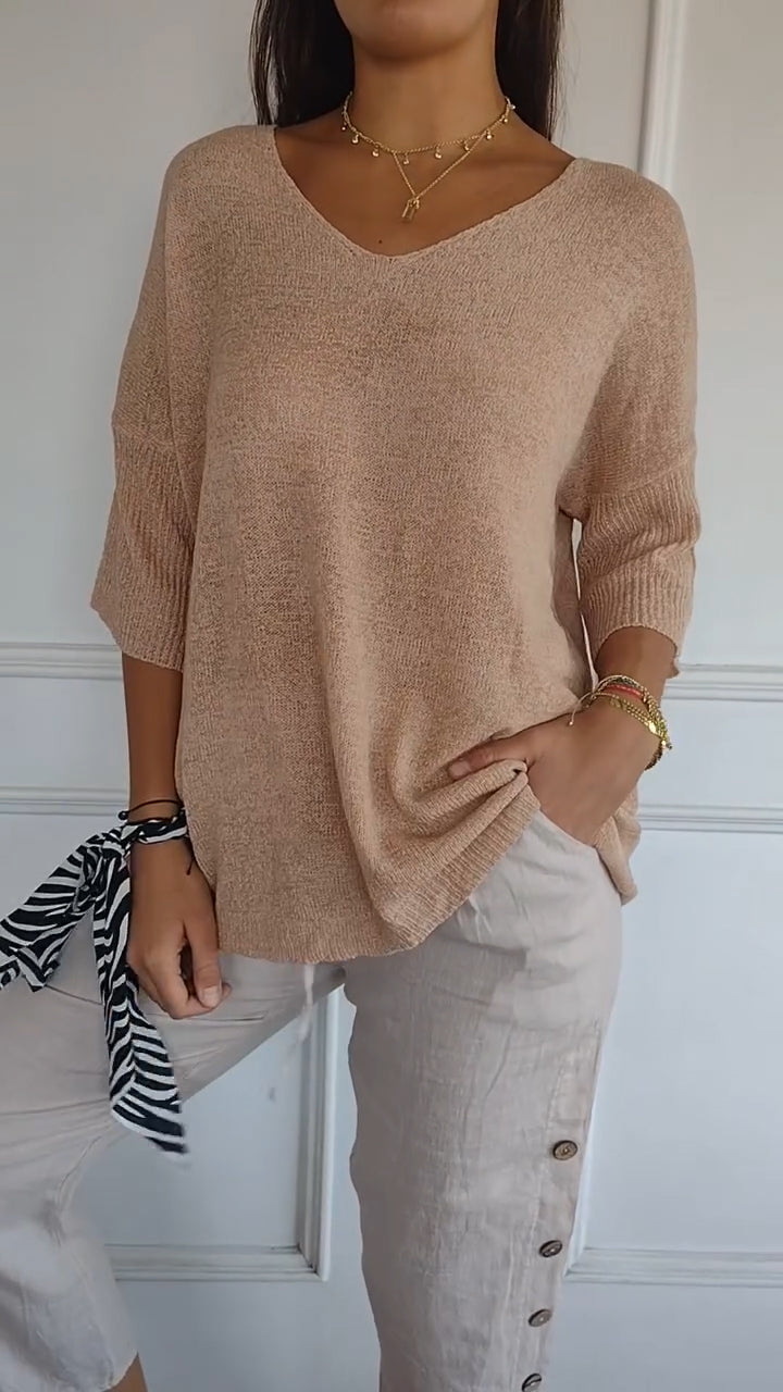 Isabella – Elegantes V-Ausschnitt Strickpullover für Damen