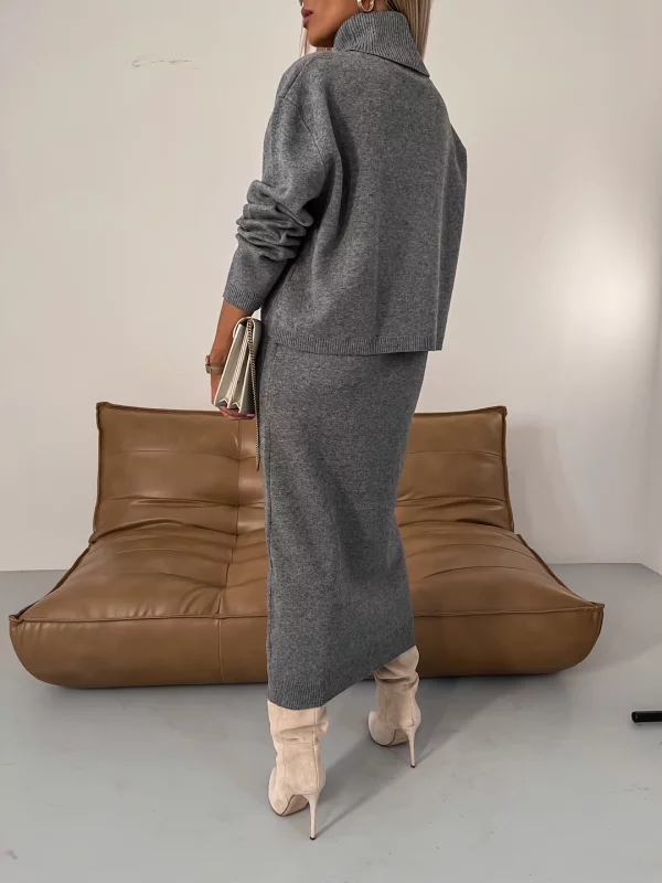Lucia – Damen Bequemes Chic Midikleid und Rollkragenblusen-Set