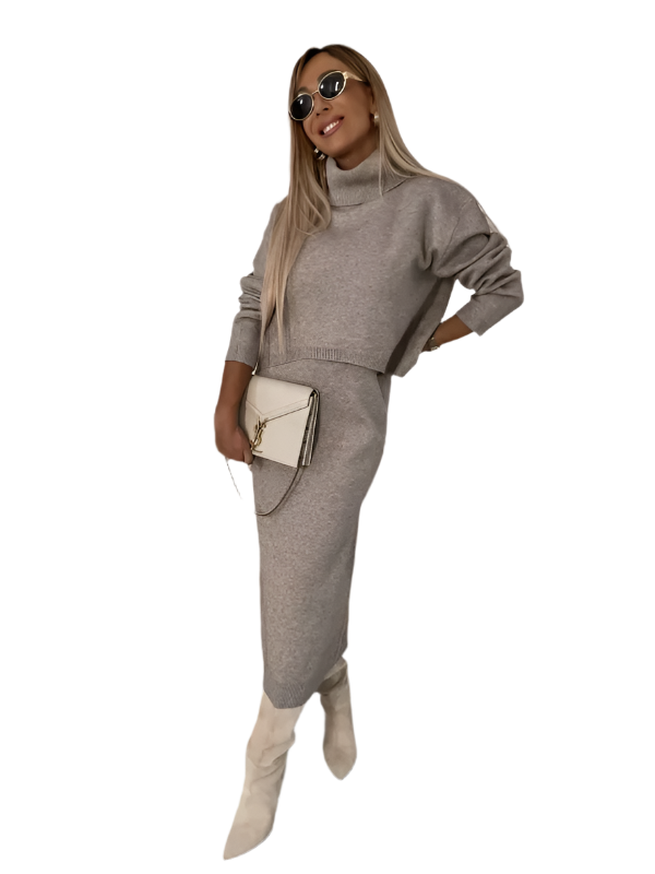 Lucia – Damen Bequemes Chic Midikleid und Rollkragenblusen-Set