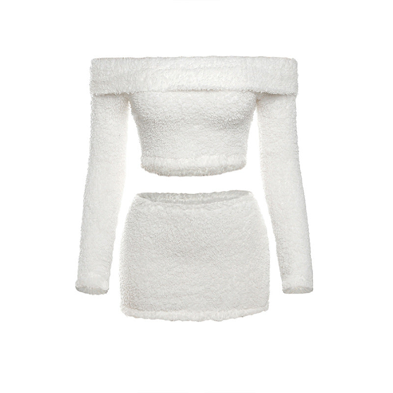 Giulia – Schulterfreies, gemütliches Sherpa Zweiteiler-Set für Damen