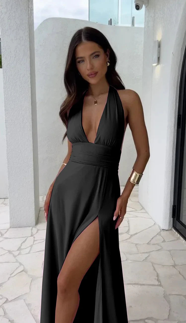 Lucia – Elegantes Kleid mit tiefem V-Ausschnitt und Schlitz für Damen