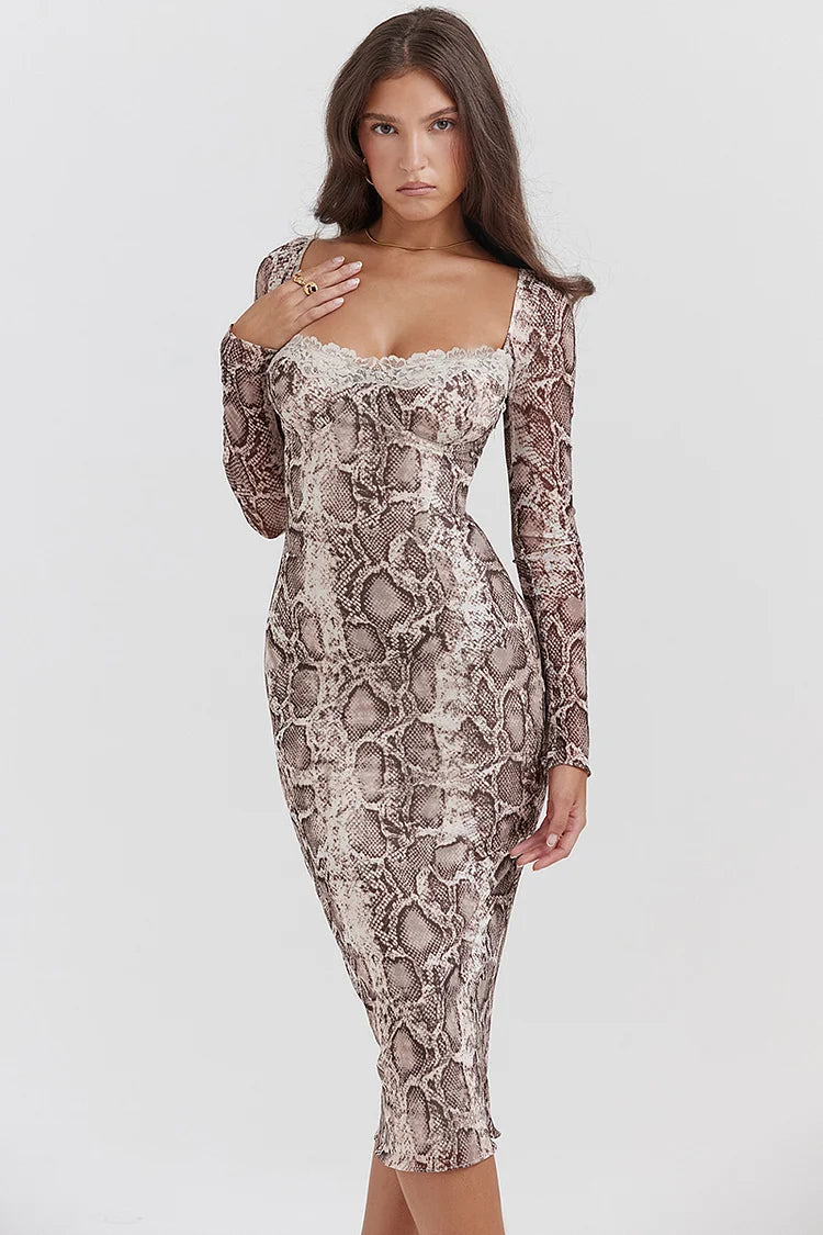 Camille – Langarm-Kleid mit farbenfrohem Print für Damen