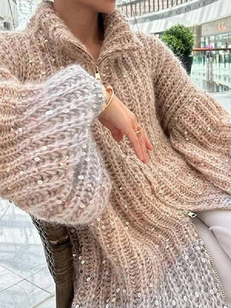 Giovanna – Lässiger Pailletten-Pullover mit V-Ausschnitt für Damen