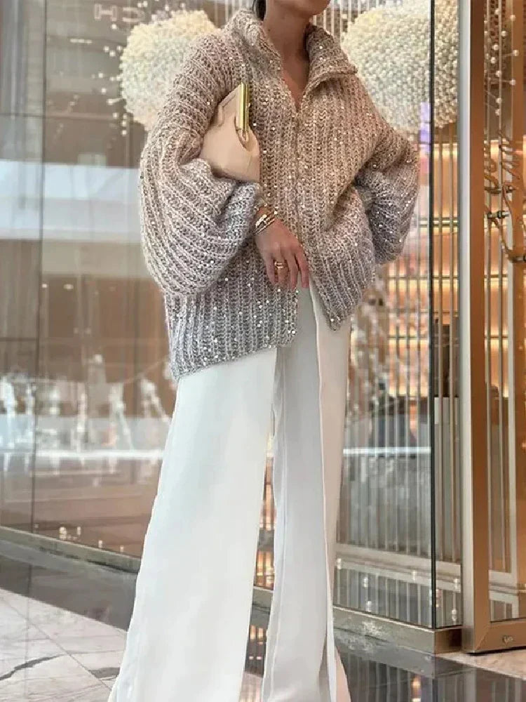 Giovanna – Lässiger Pailletten-Pullover mit V-Ausschnitt für Damen