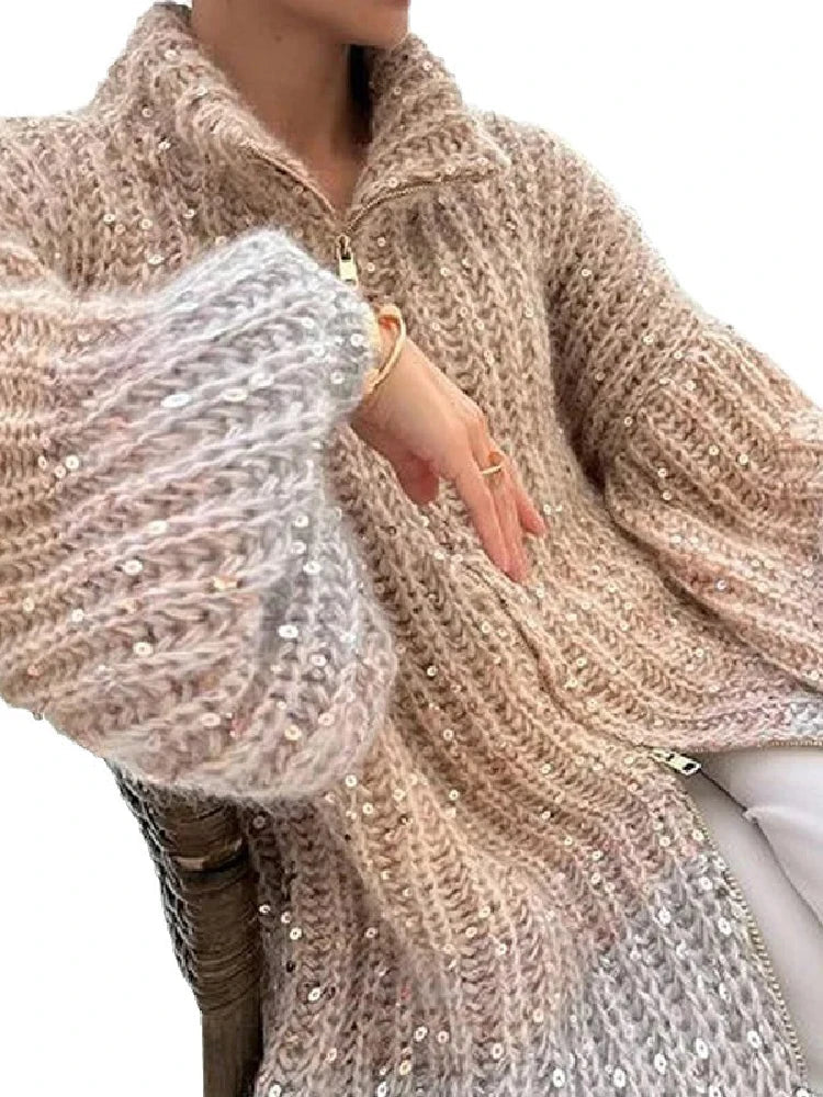 Giovanna – Lässiger Pailletten-Pullover mit V-Ausschnitt für Damen