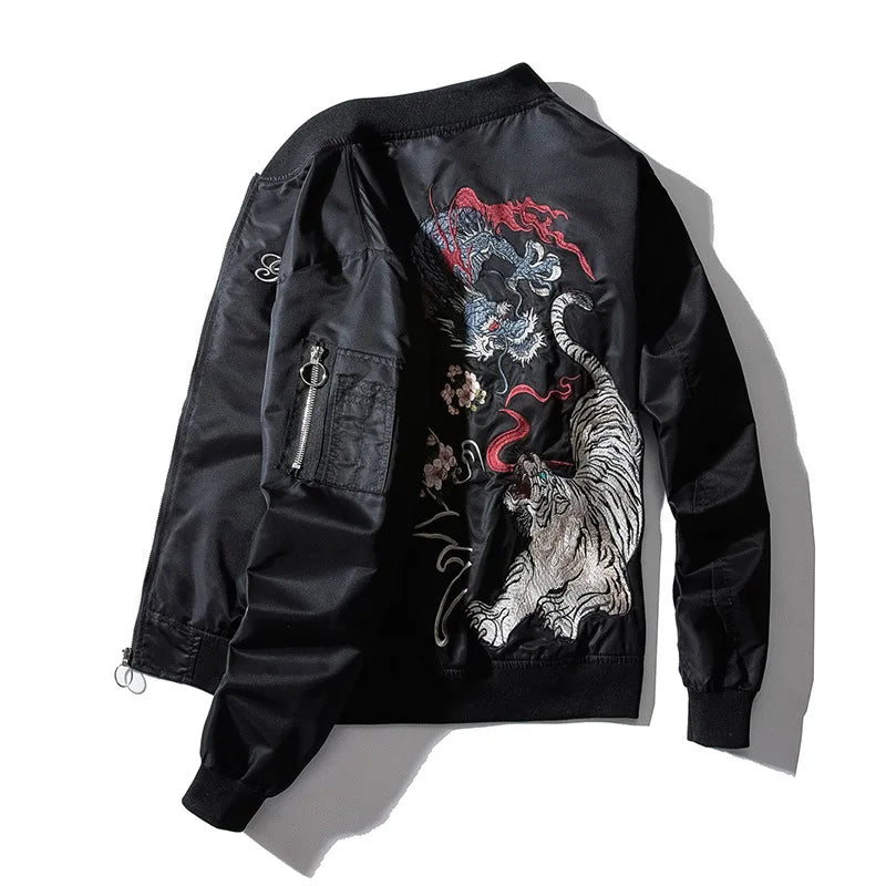 Akira – Bestickte Bomberjacke für Herren mit Drachen- und Tigerdesign