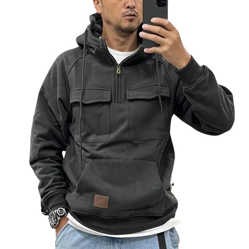 Matteo – Herren Viertel-Reißverschluss Pullover mit Kapuze