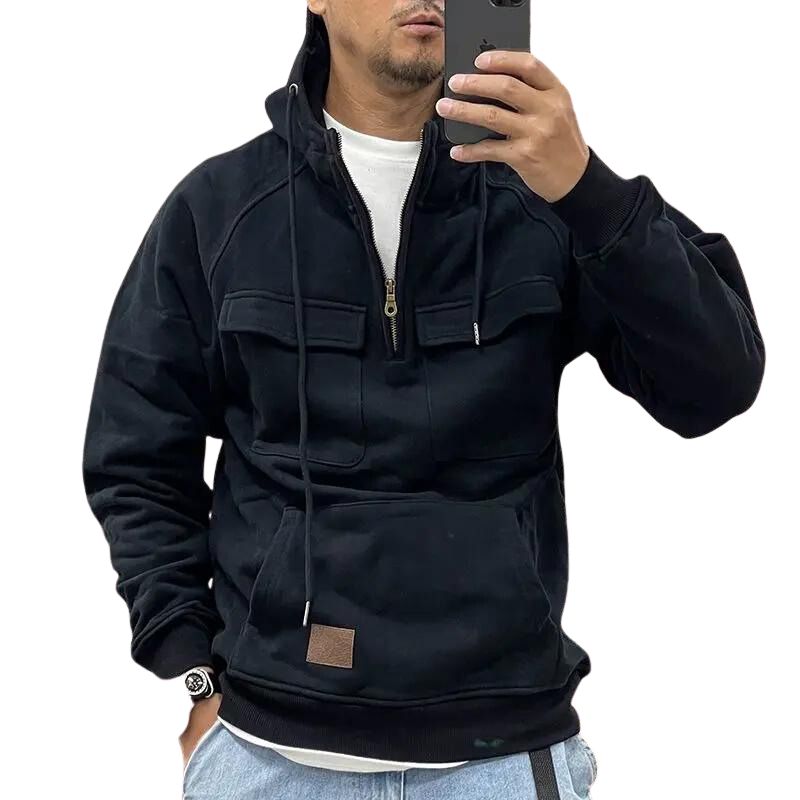 Matteo – Herren Viertel-Reißverschluss Pullover mit Kapuze