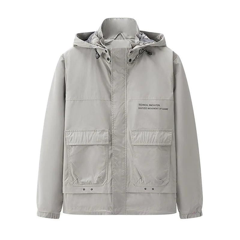 Dominique – Stylische Herrenjacke für Herbst &amp; Frühling mit Abnehmbarem Kapuzen